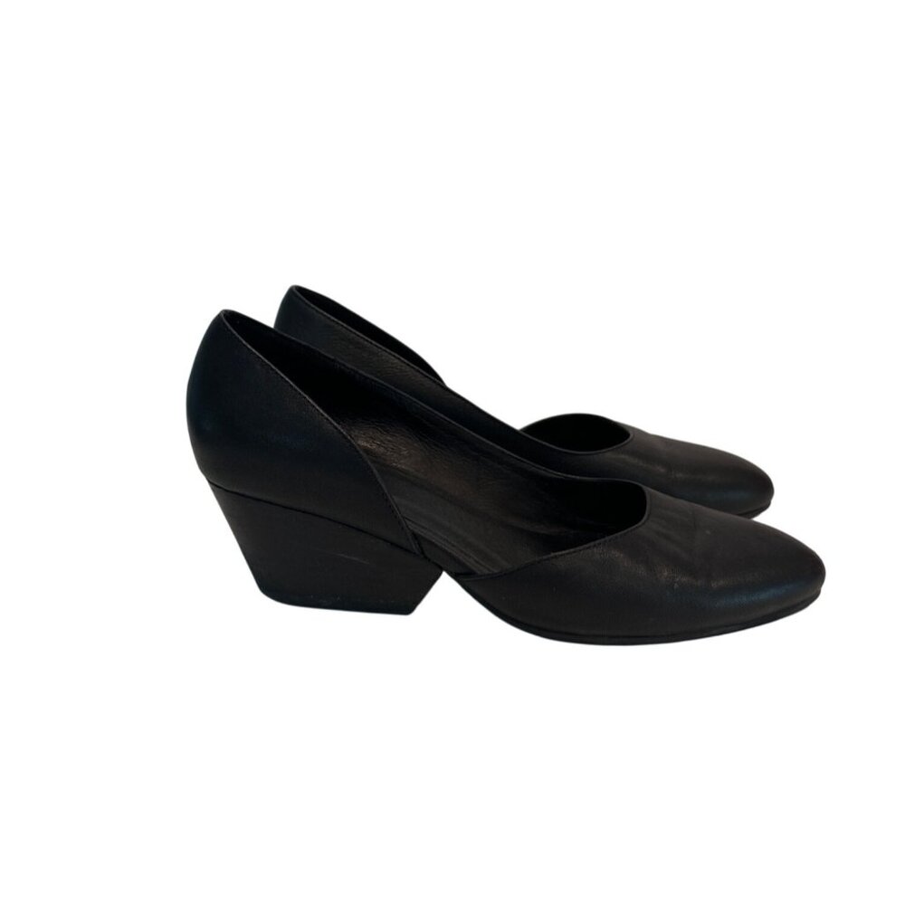 Eileen Fisher Lily Half D'Orsay Leather Black Pumps Women's Size 7.5